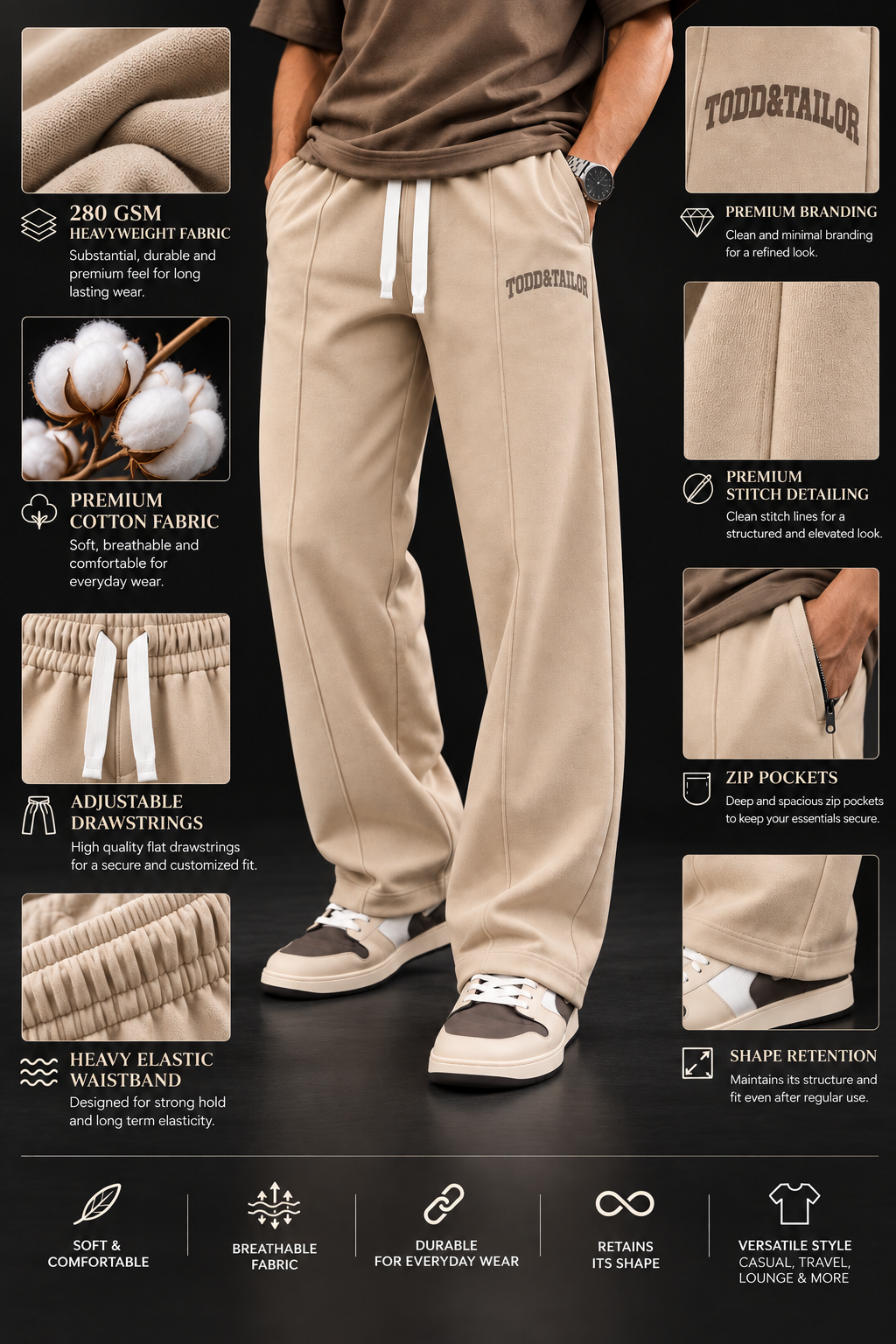 Men’s Premium Straight Fit Pintuck Track Pants