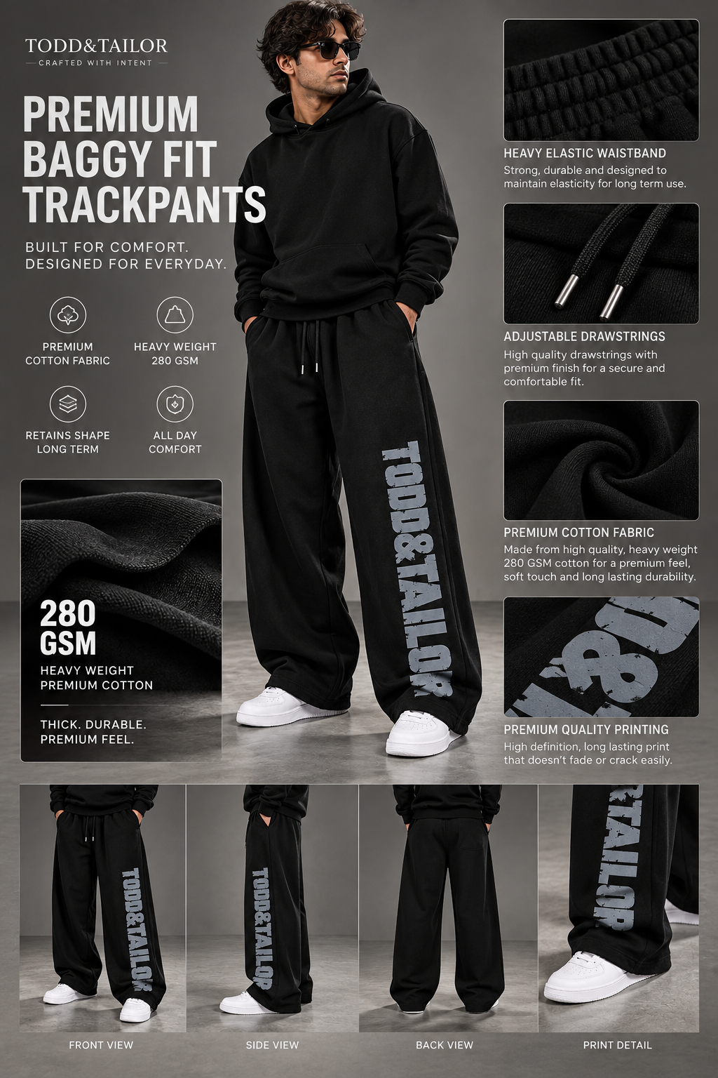 Men’s Premium Cotton Baggy Fit Black Track Pant