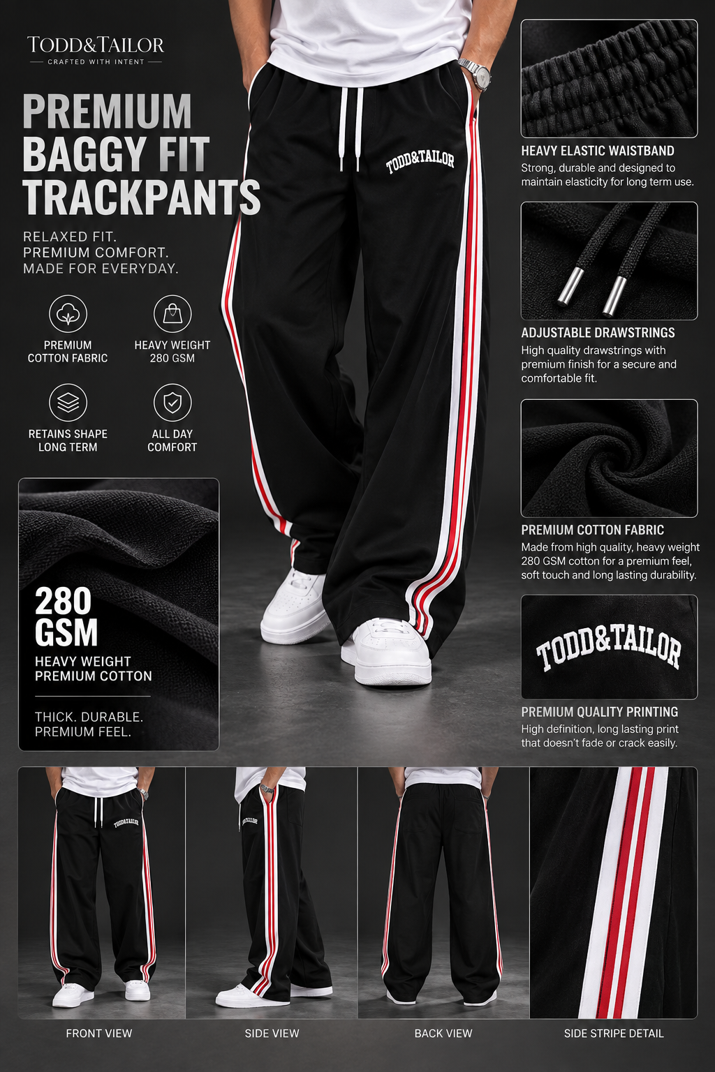 Men’s Premium Baggy Fit Black Track Pants